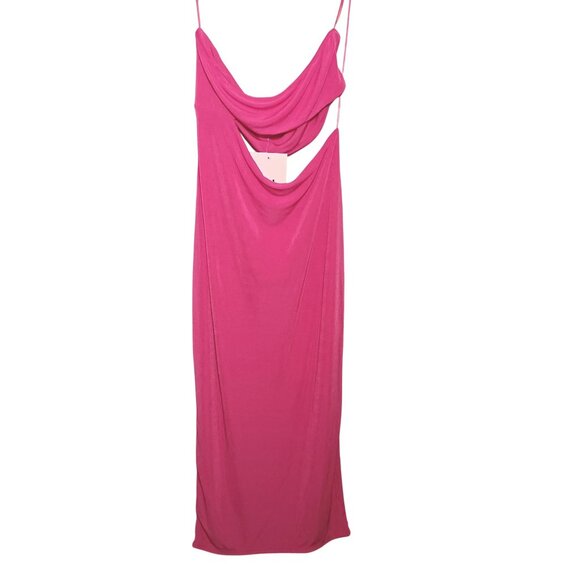 Naked Wardrobe Strapless Side Cutout Midi Dress Bright Pink‎ Womens Size 2X - Picture 4 of 13
